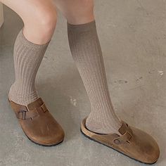 Material: Cotton Casual Comfortable Knee-high Socks, Casual Knee-high Socks, Brown Ribbed Winter Socks, Casual Beige Knee-high Socks For Fall, Casual Beige Knee-high Socks, Comfortable Brown Mid-calf Socks, Casual Beige Socks For Fall, Solid Casual Socks, Casual Stretch Knee-high Socks