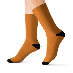 These socks in a orange color provide optimum comfort and style. Unisex regular sizes in S, M, L. Ribbed tube with cushioned bottoms. 95% polyester, 5% spandex Sublimation Socks, Calf Muscles, Office Look, Pumpkin Design, Dark Color, Socks And Hosiery, Costume Accessories, Hosiery, Orange Color