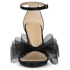 For your next fancy evening date, remember to take this pair of sandals along as your plus-one. These stiletto high heels feature an open toe, and a big bow tie decor(easily taken off), which comes in faux leather and is finished for added cuteness and luxury. Wear them with your favorite dresses or skirts. Mesh Bows, High Heels Sandals, Back To College, Black Sandals Heels, Heels Sandals, Heels Black, High Heels Stilettos, Rubber Heels, Favorite Dress