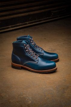 #1000Mile Evans (Navy) Mens Footwear Trends, 1000 Mile Boots, Snicker Shoes, Wolverine 1000, Wolverine 1000 Mile, Country Gentleman, Timberland Boots Outfit, Adventure Boots, Leather Work Boots