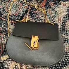 Leather And Suede- In Amazing Condition Chic Gold Saddle Shoulder Bag, Satchel Saddle Bag With Dust Bag For Evening, Chic Gold Leather Saddle Bag, Chic Crossbody Saddle Bag With Branded Hardware, Chic Saddle Bag With Branded Hardware And Crossbody Shape, Chloe Bags, Chloe Bag, Limited Time, Leather Bag