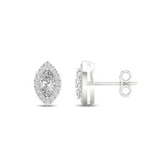 Treat her to sparkle with this shimmering diamond stud earrings. Crafted in 10k white gold, each earring features a marquise shape diamond center stone, bordered with a marquise shape frame of smaller round accent diamonds. Radiant with diamonds and a buffed lustre, these stud earrings secures with friction back. Size: One Size. Gender: female. Age Group: adult. Diamond White Marquise Diamond Earrings With Diamond Accents, Diamond White Marquise Earrings With Diamond Accents, Marquise Diamond White Earrings With Diamond Accents, White Diamond Earrings With Marquise Cut And Prong Setting, White Marquise Cut Diamond Earrings, Diamond White Marquise Cut Earrings For Anniversary, White Marquise Diamond Earrings For Anniversary, White Gold Diamond Earrings Marquise Cut, White Marquise Cut Diamond Accent Earrings