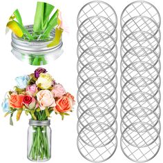 PRICES MAY VARY. Sufficient quantity: package includes 8 pieces mason jar flower frog lids inserts with square grids, which are compatible with mason jar and bottles in regular mouth, adequate amount of accessories allow you to use, replace and share at will Help to make flower vases: frog lid insert in silver can help you to make beautiful flower vases, just insert it into a regular mouth mason jar or bottle, and put different flowers or branches into the grids, your plants will not be scattere Flower Organizer, Mason Jar Holder, Flower Jar, Canning Jar Lids, Mason Jar Lid, Accessories For Home, Canning Lids, Sewing Supplies Storage, Mason Jar Flowers