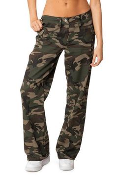 Cut from camo-print cotton in a relaxed fit, these low-rise cargo pants exude laid-back, retro-cool style. 100% cotton Machine wash, tumble dry Imported Low Rise Cargo Pants, Camo Print Pants, Camo Cargo Pants, Camo Pants, Camo Print, Dance Outfits, Military Fashion, S Models, Model Height