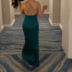 One Shoulder Silk Dress In Emerald Green. Gold Diamond Strap Detail On The Back Custom Made Back Details Emerald Green Dress With Gold, Emerald Green Dress, Emerald Green Dresses, Back Details, Asymmetrical Dress, Green Gold, Silk Dress, Emerald Green, Green Dress