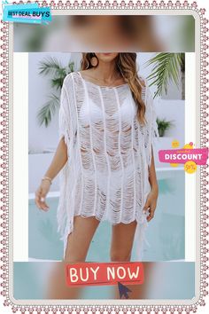 Women's Cover Up Beach Dress Beach Wear Mini Dress Tassel Fringe Hole Cute Casual Plain Crewneck Short Sleeve Loose Fit Outdoor Daily Black White Spring Summer One Size Plain Crewneck, Cover Up Beach, Coverup Beach, Beach Wear Dresses, Dress Beach, Women's Cover Up, Tassel Fringe, Beach Wears, Beach Wear