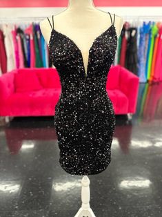 Make a statement in the Amarra 88660 Sequined Velvet Homecoming Cocktail Dress. Featuring a v neckline, spaghetti straps, sheer panels and a lace up corset back, this dress is sure to turn heads. Crafted with luxurious sequined velvet, it's the perfect combination of comfort and style. Size: 14 Color: Black Evening Corset Dress With Fitted Bodice And V-neck, Evening V-neck Corset Dress With Fitted Bodice, V-neck Corset Dress With Fitted Bodice For Evening, Black Prom Dress With Beaded Straps, Black V-neck Dress For Homecoming, Black Corset Dress With Spaghetti Straps For Gala, Fitted Bodice V-neck Dress With Straps, V-neck Dress With Fitted Bodice And Straps, Black V-neck Dress With Lined Bodice