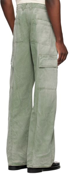 Cotton canvas cargo pants. Subtle fading throughout. · Belt loops · Four-pocket styling · Zip-fly · Flap pocket at outseams · Logo-engraved silver-tone hardware Supplier color: Sage green Faded Utility Pants With Pockets, Faded Utility Cargo Jeans With Pockets, Urban Style Faded Pants With Pockets, Utility Faded Cargo Jeans With Cargo Pockets, Faded Utility Bottoms With Cargo Pockets, Utility Cargo Bottoms In Faded Color, Faded Straight Leg Bottoms With Side Pockets, Faded Wide Leg Bottoms With Cargo Pockets, Faded Cotton Pants With Pockets