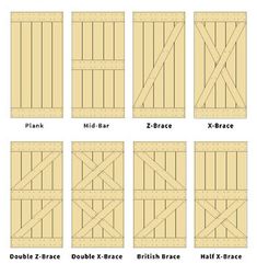 the different types of doors and windows for an outdoor area with wood sidings, which are