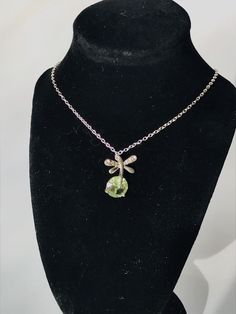 "This is a beautiful necklace and would make a wonderful gift! The peridot piece is approximately 1/4\" in diameter." Pear Jewelry, Peridot Pendant, Peridot Necklace, Dragonfly Necklace, Dragonfly Pendant, Beautiful Necklace, Portsmouth, Pear Shape, Crystal Necklace