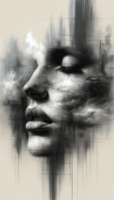 Whispers of the Mind Digital Download Set - Etsy UK Face In Clouds Art, Woman Eyes Closed Painting, Painting On Different Surfaces, Paintings Of Mirrors, Feminine Body Art, Art About Dreams, Artistic Photography Black And White, Abstract Portrait Painting Faces, Dream Drawing Ideas