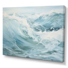 an abstract painting of waves in blue and white colors on a canvas wall art print