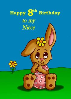 a cartoon bunny sitting on top of a grass covered field with the words,'we're having a party '