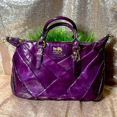 Unique Coach Patent Leather Bag Great Condition Will Consider Reasonable Offers Trendy Purple Satchel For Everyday Use, Trendy Purple Shoulder Bag For Errands, Trendy Purple Everyday Satchel, Purple Bag With Detachable Handle, Luxury Purple Satchel With Handles, Purple Bags With Detachable Handle, Trendy Purple Bag With Detachable Handle, Trendy Purple Bags With Detachable Handle, Trendy Purple Shoulder Bag With Double Handle