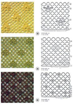 four different types of crochet patterns, each with the same color and size