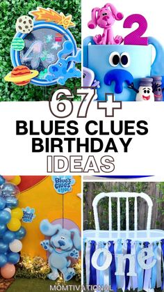 blue birthday party with balloons and decorations