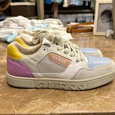 7.5 Guess Multi Colored Tennis Shoes Lavender Low-top Synthetic Sneakers, Lavender Casual Synthetic Sneakers, Lavender Synthetic Casual Sneakers, Casual Lavender Synthetic Sneakers, Guess Shoes, Shoes Color, Tennis Shoes, Blue Purple, Womens Shoes Sneakers