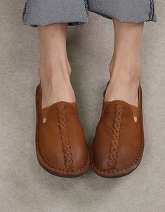 Casual Leather Flats With Woven Sole, Casual Leather Shoes With Woven Sole And Flat Heel, Leather Flats With Woven Sole And Round Toe, Casual Leather Shoes With Woven Sole, Casual Leather Shoes With Woven Sole And Round Toe, Brown Flats With Woven Sole, Brown Leather Shoes With Woven Sole And Round Toe, Brown Slip-on Flats With Woven Sole, Earthing Shoes