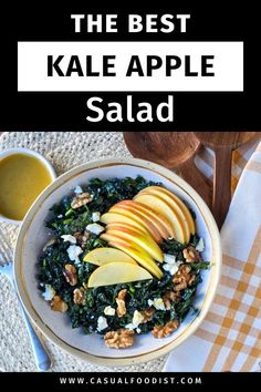 This is the best kale and apple salad, a healthy kale salad recipe with a delicious maple dijon dressing. This kale and apple salad is a healthy and delicious salad for fall and winter. With an easy homemade dressing this kale and apple salad with maple dijon vinagrette is perfect as a light lunch, as part of dinner or even as part of a holiday meal. The best kale and apple salad recipe. www.casualfoodist.com Best Kale Salad Recipe, Salad With Candied Pecans, Candied Pecans For Salad, Apple Cider Vinaigrette, Cider Vinaigrette