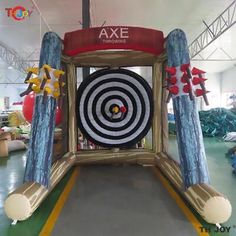 an inflatable archery target set up on the floor