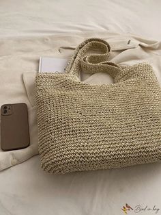 BirdinBag - Versatile Khaki Straw Beach Tote: Spacious, Stylish, and Lightweight; Ideal for Travel and Vacation Paper Sizes Chart, Straw Beach Tote, Vacation Essentials, Beige Bag, Bag With Zipper, Woven Tote Bag, Bags Tote, Word Wrap, Beach Tote