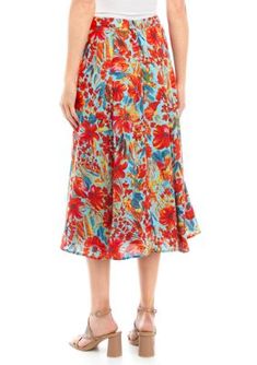 Vibrant florals flourish on this midi-length skirt from Philosophy making it the perfect addition to your spring and summer wardrobe. | Philosophy Women's Printed A-Line Midi Skirt, Small Floral Print Summer Skirt, Beach Floral Print Knee-length Skirt, Knee-length Floral Beach Skirt, Beach Knee-length Floral Skirt, Summer Floral Print Tiered Skirt, Spring Floral Print Skirted Bottoms, Floral Print Flared Skirt Bottoms For Summer, Floral Print Knee-length Bottoms For Beach, Floral Print Flowy Midi Skirt