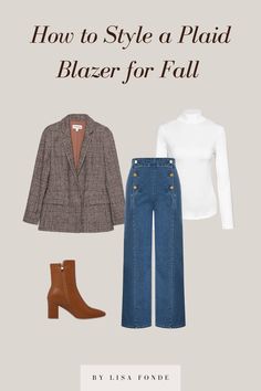 How to Wear a Plaid Blazer - A Classy Guide - By Lisa Fonde Brown Houndstooth Blazer Outfit, Powerful Outfits, Houndstooth Blazer Outfit, Brown Blazer Outfit