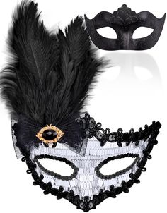 PRICES MAY VARY. Package includes - there are 2 pcs black and silver feather masquerade masks set for couples, the black plastic masquerade mask for men, the black & silver sequins masquerade mask with feathers and rhinestone decor for women Premium material - SIQUK masquerade masks are made of strong, durable and lightweight plastic, no extra glue and no discoloration, the feather masquerade mask couples set can be molded easily to the face contours of the wearers One size fits most - the coupl Black Eye Mask For Masquerade, Elegant Black Mask For Costume Party, Black Eye Mask For Costume Party, Black Gothic Eye Mask For Masquerade, Gothic Black Eye Masquerade Mask, Black Masquerade Mask Costume Accessories, Black Masquerade Mask For Carnival Costume Party, Black Venetian Masquerade Mask For Party, Black Masks And Prosthetics For Carnival Theater