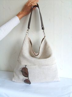 Linen tote bag Hobo tote bag natural linen color bag with | #bagsandpurses #linenbag #totebag #giftsforher Versatile Everyday Hobo Bag With Zipper Pocket, Canvas Bags With Pockets For Errands, Large Capacity Beige Hobo Bag For Everyday, Versatile Beige Hobo Bag For Daily Use, Beige Large Capacity Hobo Bag For Everyday, Beige Hobo Bag With Large Capacity For Everyday, Modern Large Capacity Beige Hobo Bag, Modern Beige Large Capacity Hobo Bag, Canvas Shoulder Bag With Zipper Pocket For Errands