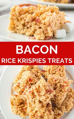 bacon rice krispies treats stacked on top of each other with the title above it