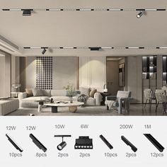 an image of living room lighting fixtures in different styles and colors, including the ceiling lights