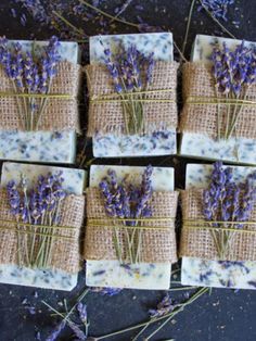 soap bars with lavender flowers tied to them