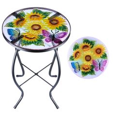 PRICES MAY VARY. Multipurpose Side Table: This exquisite printed glass table is a ideal furniture for home decor enthusiasts. Meanwhile, as a delicate decoration to coordinate with indoor or outdoor environment style. The outdoor side tables has round glass top with colorful sunflower and butterfly pattern Perfect Size to Any Space: This table top diameter is 14 inches and weight for about 6.2 lbs, quite easy for you to move it around, which is perfect for almost any space such as living room, k Side Table Outdoor, Round Garden Table, Small Garden Table, Table Mosaic, Round Patio Table, Garden Side Table, Outdoor End Tables, Patio Side Table, Round Accent Table