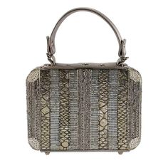 Silver Shoulder Bag With Top Carry Handle For Travel, Rectangular Beaded Clutch For Travel, Elegant Embellished Shoulder Bag For Travel, Silver Rectangular Clutch With Detachable Handle, Rectangular Silver Clutch With Detachable Handle, Silver Rectangular Box Bag With Top Carry Handle, Elegant Embellished Travel Bags, Silver Shoulder Bag With Detachable Handle For Travel, Silver Travel Shoulder Bag With Detachable Handle