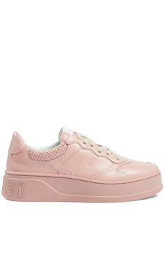 GucciGG Embossed-logo Low-top Sneakers - Runway Catalog Luxury Women Fashion, Mid Heel, Embossed Logo, Pink Leather, Sneakers For Sale, Leather Sneakers, Embossed Leather, Emboss, Smooth Leather