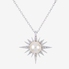 Pearl Type: Cultured Freshwater PearlsFeatures: Quick Ship, Celestial JewelryJewelry Closure: Lobster ClaspShape: StarStone Cut: RoundPearl Size: 7-7.5mmMetal Color: YellowChain Length: 18 InchPendant Length: 19.7mmPendant Width: 19.7mmChain Construction: CableCare: Wipe CleanStone Type: 12 Lab Created SapphireBirthstone: June BirthstoneMetal: Sterling SilverNecklace Type: Pendant NecklacesCountry of Origin: Imported Elegant Star-shaped Clavicle Necklace, Elegant White Starburst Jewelry, White Gold Star Necklace With Clavicle Chain, White Star-shaped Clavicle Chain Necklace, Elegant Starburst Jewelry With Star Charm, White Star-shaped Jewelry With Clavicle Chain, Pendant Ideas, Star Pendant Necklace, Pearl Types