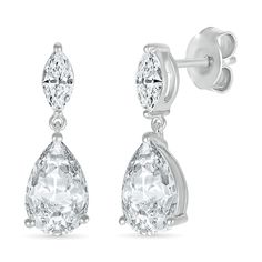 Achieve a sophisticated look when you wear these pear-shaped and marquise-cut white lab-created sapphire dangle drop earrings in silver. Fashioned in sterling silver Each drop features an 8.0 x 5.0mm pear-shaped white lab-created sapphire dangle shimmering below a marquise-cut white lab-created sapphire post. These earrings secure comfortably with friction backs. White Lab, Peoples Jewellers, Sophisticated Look, Marquise Cut, Pear Shaped, Gemstone Earrings, Sterling Silver Earrings, Pear, Dangle Drop Earrings