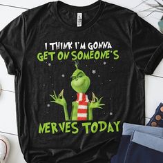 Grinch i think i'm gonna get on someone's nevers today christmas T shirt hoodie sweater VA95 available in T-shirt, hoodie, tank top, longsleeve, multi color and size S M L XL XXL 3XL 4XL 5XL. Shipping from the US. Easy 30 day return policy - Shop now! 6.1-ounce, 100% cotton .Double-needle neck, sleeves and hem; Roomy Unisex Fit. Ash is 99% cotton, 1% poly; Sport Grey is 90% cotton, 10% poly; Dark Heather is 50% cotton, 50% polyester .Decoration type: Digital Print. Made by Gildan Walmart Shirts, Grinch Christmas, The Grinch, Christmas T Shirt, Unisex Shorts, Christmas Tshirts, Hoodie Sweater, Christmas Sweater, Grinch