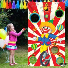 PRICES MAY VARY. BIG 54 X 30 INCH | CARNIVAL TOSS GAMES WITH 3 BEAN BAG TOSS GAME FOR KIDS : The circus theme party games poster as circus theme decorations is large size of 54 x 30 Inch that will bring out the child in everyone enjoy this spirit with circus carnival party decorations for classroom or carnival decorations for party, carnival party supplies that comes with red, blue, clown for halloween carnival decorations for event outdoor, circus decorations for party, carnival birthday party Carnival Theme Party Decorations, Carnival Theme Party, Circus Party Decorations, Carnival Games For Kids, Bean Bag Toys, Throwing Games, Theme Carnaval, Circus Carnival Party