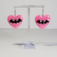 Novelty Jewelry For Valentine's Day Party, Pink Heart Drop Earrings For Pierced Ears, Pink Dangle Jewelry For Halloween, Novelty Earrings For Valentine's Day Party, Pink Double Heart Pierced Earrings, Pierced Heart Drop Earrings For Valentine's Day, Fun Party Earrings For Valentine's Day, Novelty Earrings For Party On Valentine's Day, Fun Jewelry For Valentine's Day Party