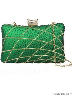 BagForLove - Green Rhinestone Chain Evening Clutch: Luxurious Party Bag with Decorative Rhinestones Crystal Clutch With Rhinestones For Party, Crystal Evening Bag With Bling For Party, Crystal Evening Bag With Rhinestones For Parties, Crystal Bling Evening Bag For Party, Gold Crystal Bags For Prom, Gold Crystal Evening Bag For Prom, Glamorous Green Evening Bag, Prom Evening Bag Embellished With Crystals, Crystal Embellished Evening Bag For Prom