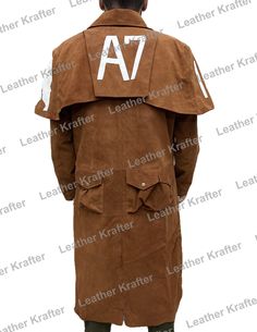 New Vegas A7 NCR Ranger Duster Coat Long Coat Suede Leather Jacket Coat                                                                                                                                                                                                                             **Free Shipping** . Available in both premium quality 100% genuine Suede leather material and Cotton material. . Internal Viscose Lining Of Comfortable Material. . Front Open With No Closure. . Open Hem Cuffs Winter Military Leather Outerwear, Fall Military Leather Outerwear, Military Style Leather Outerwear For Fall, Hooded Leather Jacket For Work, Brown Leather Military Outerwear, Ncr Ranger, New Vegas, Suede Leather Jacket, Cinematic Photography