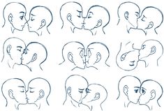 various stages of kissing in different positions, including the man's head and shoulders