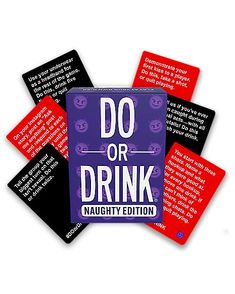 do or drink card game with instructions on the front and back cover in red, black, and purple