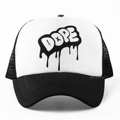 New! Dope Drip Graffiti Hat Lightweight And Comfortable Poly-Foam Trucker Cap With Mesh Back Curved Bill Visor For Optimal Shading Adjustable Snapback Closure Adult Unisex One Size Fits Head Circumferences Ranged About 51-60cm Color: Black And White With Black Design Tags # Spring Summer Fall Baseball Hat Cap Pop Culture Cool Surf Skate Streetwear Hot Weather Mens Womens Urban Outfit Casual Graphic Outdoors Rope Punk Rock Popular Paint Custom Statement Black Baseball Cap With Graphic Print, Black Hip Hop Dad Hat With Letter Print, Hip Hop Graphic Print Baseball Cap For Streetwear, Black Dad Hat With Letter Print For Streetwear, Black Letter Print Hip Hop Dad Hat, Black Letter Print Dad Hat For Streetwear, Black Graphic Print Hat For Streetwear, Hip Hop Trucker Hat With Graphic Print For Streetwear, White Hip Hop Trucker Hat With Letter Print