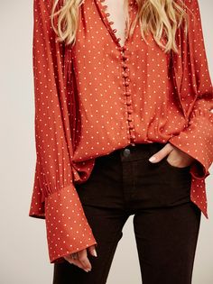 https://www.freepeople.com/shop/modern-muse-dotted-blouse/?cm_mmc=CJ-_-Affiliates-_-ShopStyle.com-_-Redirect+Link Cut Up Shirts, One Direction Shirts, Modern Muse, Matching Couple Shirts, Tie Dye Shirts, Red And Orange, Button Up Blouse, Polka Dot Blouse, T Shirt Diy