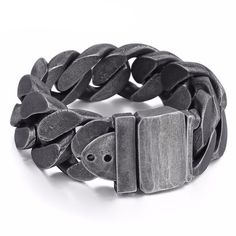 CHAIN BRACELET - American Legend Rider Durable Metal Bracelet For Gift, Black Metal Chain Bracelet With Stainless Steel Clasp, Black Metal Cuban Link Bracelet As A Gift, Gothic Metal Bracelet Wristband, Gothic Metal Wristband Bracelet, Gothic Style Metal Bracelet, Metal Curb Chain Link Bracelets, Metal Curb Chain Bracelets, Metal Link Bracelets With Curb Chain