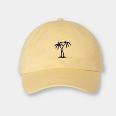 Palm Tree hat for a beach vacation. Customize your new favorite cap! Choose from over 100 color combinations! The perfect gift for just about any occasion.  Colors may very slightly from photos. See additional photos for the colors and options to choose from.  About the cap: Unstructured, 6 panel with a low profile and an adjustable buckle making the perfect fit! 100% cotton, bio-washed chino twill with a pre-curved visor for the comfiest hat in your collection!   HOW TO ORDER :  1. Choose your Trendy Cotton Trucker Hat For Beach, Adjustable Cotton Trucker Hat For Summer, Summer Beach Hats With Curved Bill, Summer Beach Hat With Curved Bill, Summer Beach Sun Hat With Curved Bill, Cotton Snapback Hat For Beach, One Size, Summer Cotton Snapback Hat With Curved Bill, Fun Summer Baseball Cap With Curved Brim, Curved Bill Hats For Beach In Summer