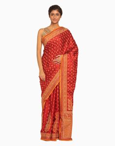 Red Pre-draped Saree With Pallu For Eid, Designer Red Paithani Silk Pre-draped Saree, Red Pre-draped Saree With Resham Embroidery For Festivals, Red Unstitched Pre-draped Saree For Diwali, Festive Semi-stitched Pre-draped Saree For Puja, Traditional Red Pre-draped Saree With Resham Embroidery, Red Dola Silk Pre-draped Saree For Eid, Traditional Red Pre-draped Embroidered Saree, Festive Red Pre-draped Saree With Zari Work