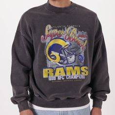 Nwot! Abercrombie Unisex Vintage Rams Graphic Crew Sweatshirt Size: S Classic Washed Gray Sweatshirt In Soft Fleece Fabric Oversized-Fit Silhouette Features Vintage Los Angeles Rams Graphic Detail Crew Neckline And Banded Hem And Cuffs Vintage Washed Black Sweatshirt For Fall, Winter Crew Neck Tops In Washed Black, Washed Black Crew Neck Tops For Winter, Throwback Crew Neck Top For Winter, Gray Tops With Ribbed Cuffs For Sports Season, Black Tops With Ribbed Cuffs For Game Day, Sporty Gray Sweater With Graphic Print, Throwback Graphic Print Top For Winter, Gray Sweatshirt For Game Day In Winter